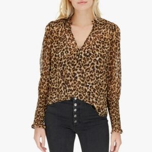 Veronica Beard Jaz Silk Leopard Animal Print Plunge Top